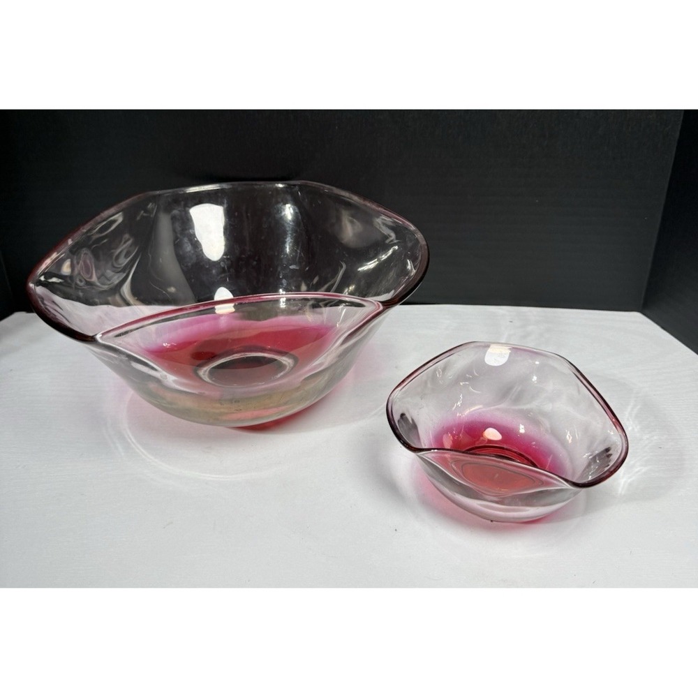 Vintage Indiana glass chip & dip tiered bowls set,graduated ruby rose-pink
